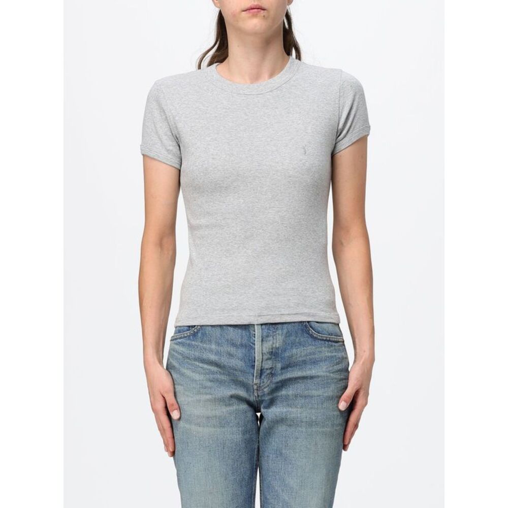 Saint Laurent Women Saint Laurent Slim Fit Cotton T-Shirt With Ysl Monogram